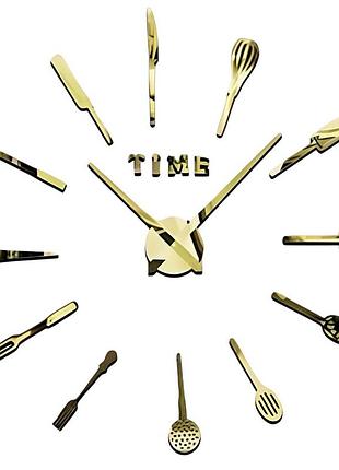 Настенные 3d часы time безрамочные 10 см, золото, декоративные часы для кухни и столовой