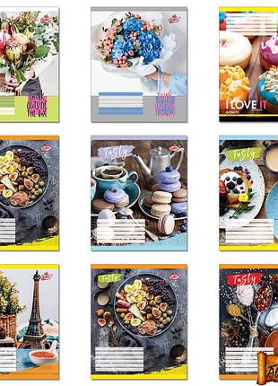 Тетрадь 60 листов линия цветы, пирожные, напитки, велосипеды и т.д. (1 сентября, тетрада, бриск, тетрадь