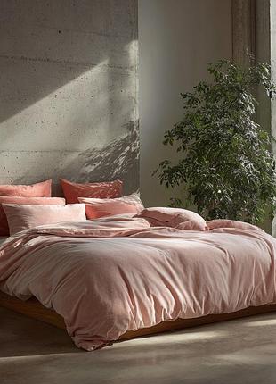 Комплект постельного белья фланель цвет персик супер люкс двухспальный евро