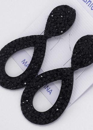 Серьги вечерние, чёрный металл, металлический сплав, стразы чёрного цвета, в форме капли чёрного цвета