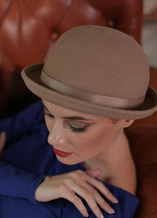 Женская фетровая шляпа поля 7 см загнутые вверх цвет под заказ бежевый
