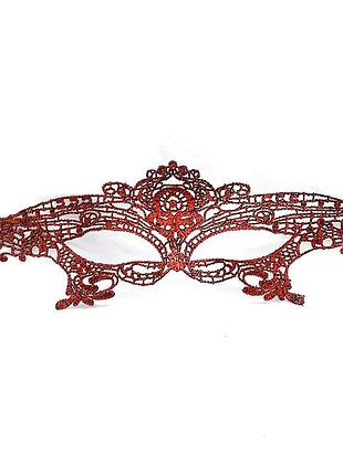 Маска кружевная карнавальная на лицо 32 на 11 см красный