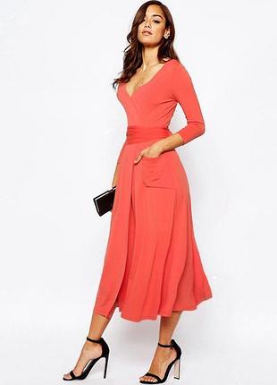 Распродажа платье asos миди/макси коралловое с эффектом запаха