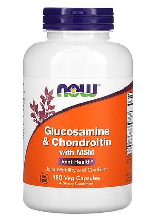 Глюкозамін та хондроїтин з mсm, glucosamine & chondroitin with msm, now foods, 180 рослинних капсул