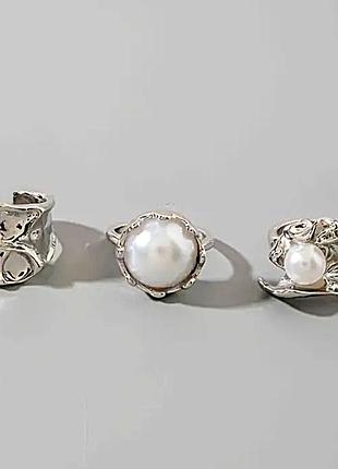 Кольца женские комплект 3 единицы серебряного цвета