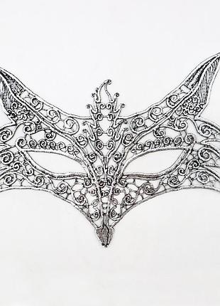 Маскарадная маска лис 23 на 15 см серебристый