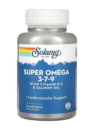 Super omega 3-7-9 solaray, super omega 3-7-9 с витамином d3 и маслом лосося, 120 мягких таблеток