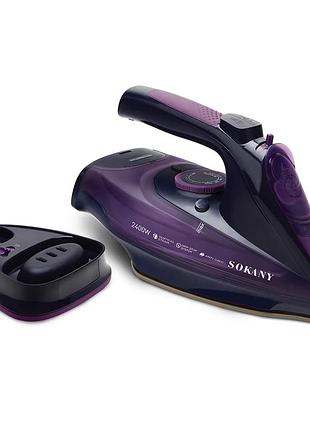 Ручной утюг беспроводной для одежды sokany профессиональный паровой 2400 вт hp-ur-2