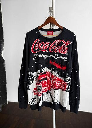 Coca-cola f&f mens black christmas truck holidays are coming knit sweater чоловічий, чорний, светр, джемпер, різдвяний, новорічний, кока кола