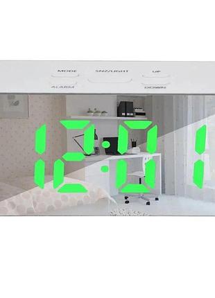 Зеркальные led часы ds-3658l white с будильником и термометром green
