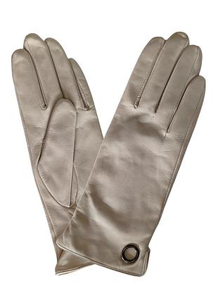 Женские кожаные бежевые перчатки с шерстяной подкладкой 0618 lnzb