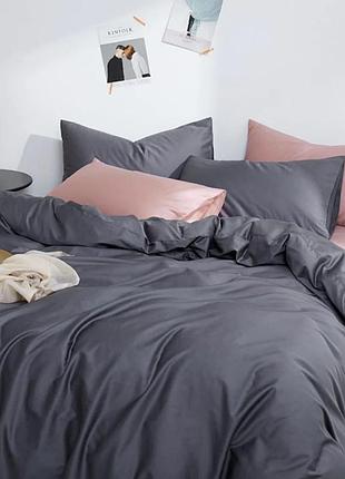 Постельное белье дует anthracite/pudra premium сатин однотон meriset - семейный на резинке полуторный