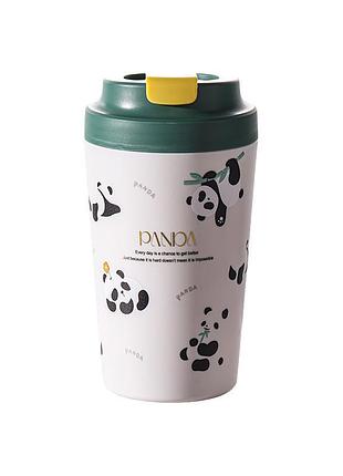 Термокружка panda с фарфоровой колбой 380 мл зеленая hp-14-12gr