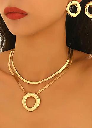 Комплект колье с кулоном и сережки