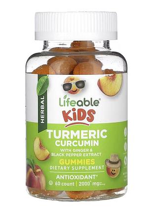Turmeric curcumin kids lifeable, жевательные таблетки с куркумином из куркумы, 60 жевательных таблеток
