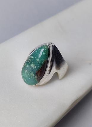 Кільце хризопраз крапля в сріблі. перстень з натуральним хризопразом. розмір 17,5. індія.