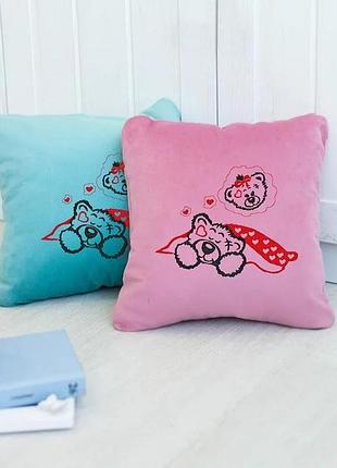 Подушка для любимых с вышивкой «думаю о тебе»,подарок девушке на день влюбленных флок розовый