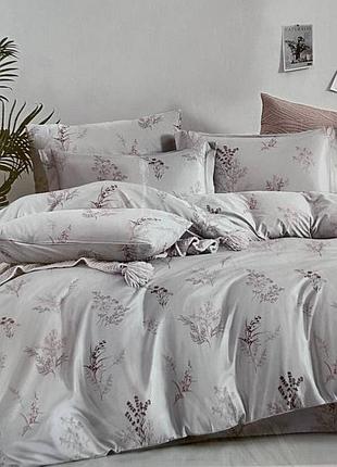 Комплект постельного белья двуспальный koloco 100% хлопок (39957) розово-фиолетовые цветы на сером