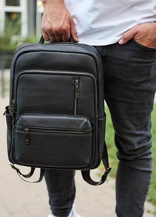 Городской мужской рюкзак из натуральной кожи 40х30х18, рюкзак для работы и путешествий, черный