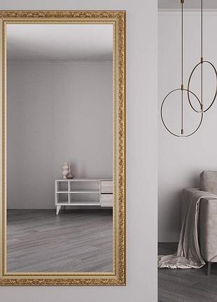 Дзеркало у широкій багетній рамі 176х86 прямокутні на стіну, золоте навісне дзеркало у пластиковій рамі