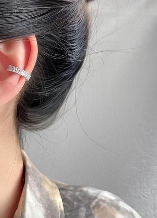 Каффы серебряные "прямоугольные кристаллы", серьги на хрящ без прокола 2 шт, серебро 925 пробы одна штука