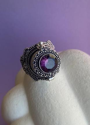 Кільце з натуральним каменем аметист 20 розмір каблучка з аметистом з секретом перстень аметист в сріблі.індія