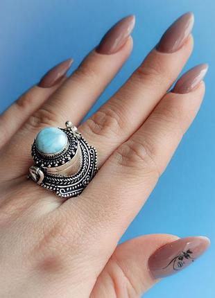 Кільце натуральний ларимар. ларимар в сріблі. перстень з секретом з ларимару. розмір 18,5. індія.