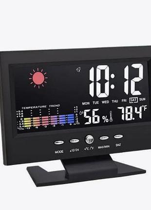 Настольные электронные часы с прогнозом погоды с подсветкой на батарейках : черный
