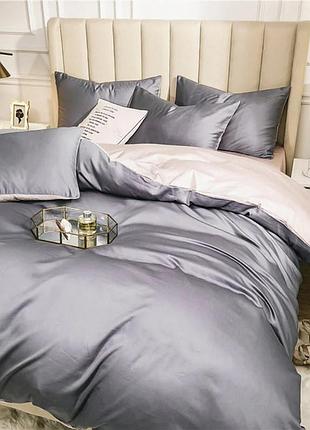 Постельное белье дует true grey / platinum premium сатин однотон meriset - семейный на резинке двоспальний на резинці