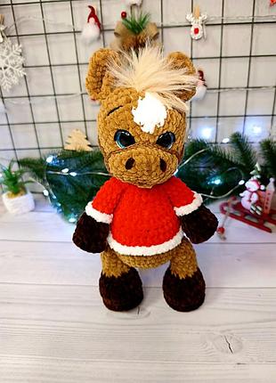 Плюшевый конек. новогодний подарок.символ года 2026. мягкая игрушка лошадка мягкая. плюшевая грушка