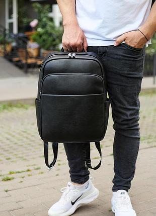 Універсальний чоловічий рюкзак із шкіри 41х31х16, зручний наплічник для ноутбука та документів, чорний