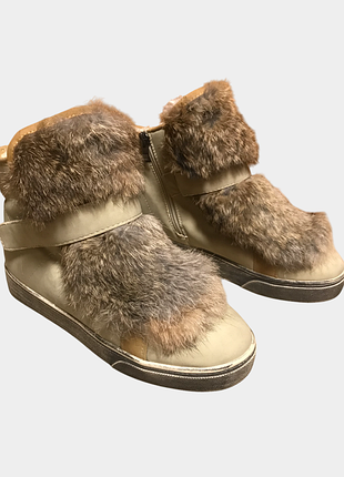 Тёплые ботинки слипоны с мехом кролика