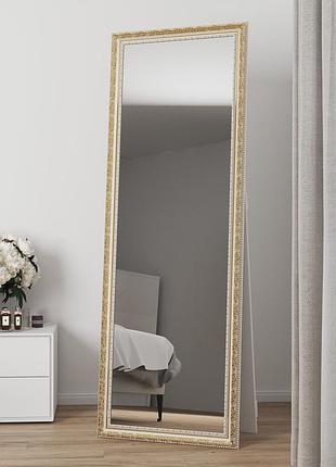 Напольное белое зеркало 60 170 с патиной золота стильное универсальное, зеркало стоячее в комнату в узкой раме