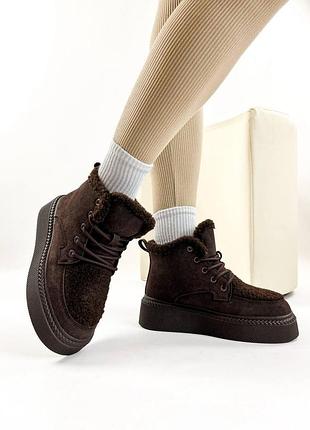 Черевики жіночі зима натуральна замша валянки коричневий екохутро