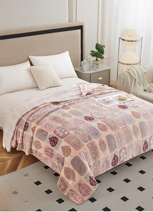 Плед двухспальный кoloco "стрижка" 180 х 220 (40028) листья на бежевом