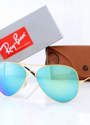 Окуляри ray ban aviator,сонцезахисні окуляри, колір лінзи синій,оправа золото
