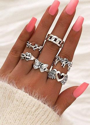 Комплект з 6 сріблястих каблучок розміри в комплекті 15 16, 17,