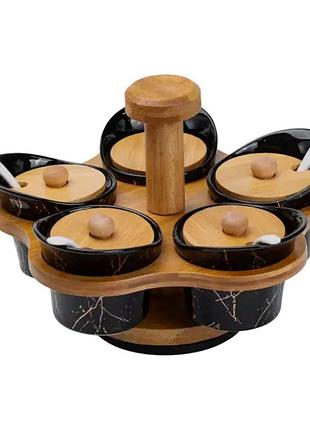 Набір для сипучих продуктів 5 банок по 120 на бамбуковій підставці hp1232