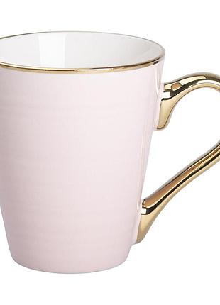 Кружка фарфоровая с золотым ободком и позолоченной ручкой 320 (мл) розовая rx-n240624p
