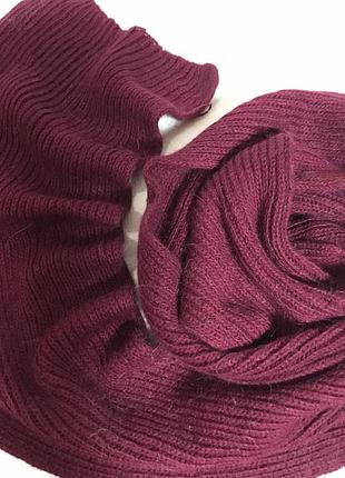 Вязаный шарф черный из натуральной ангоровой нити 150 х 17 см бордовый