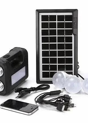 Солнечная станция с солнечной панелью и тремя лампочками gdlite yj-8018 8017s с аккумулятором 4000 mah