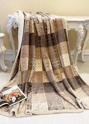 Плед на овчине евро koloco 200 х 220 см (39913) коричневые квадраты