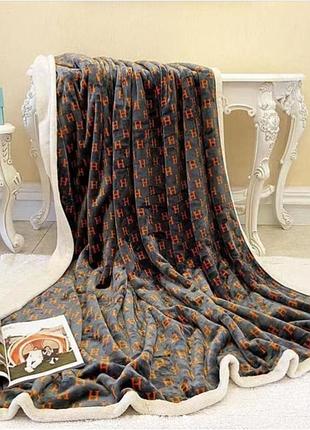 Плед на овчине евро koloco 200 х 220 см (39915) "н" на темно-сером