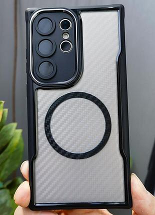 Чохол бампер для samsung s24 ultra протиударний magsafe airbag carbon fiber чорний