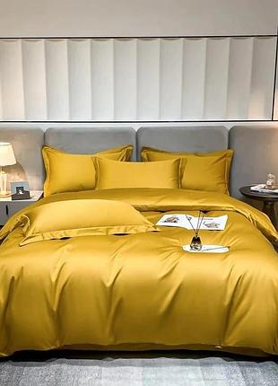 Постельное белье golden premium сатин однотон meriset - семейное на резинке євро на резинці