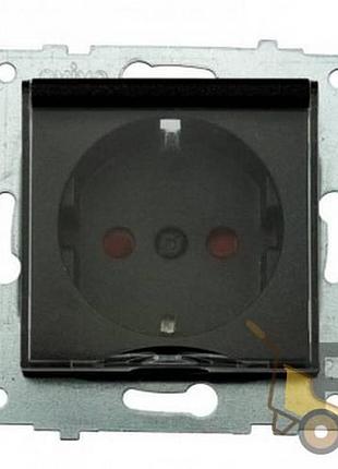 Механизм розетки с заземлением с крышкой и шторками grano черный металлик 600-000317-243