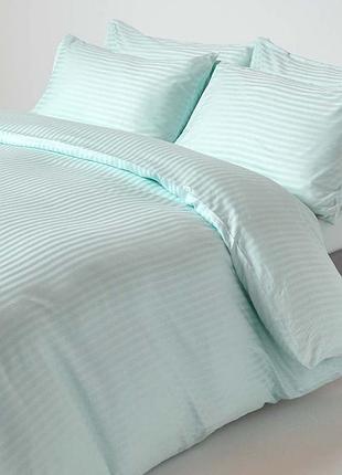 Постельное белье blue sky elite сатин страйп meriset - семейный на резинке двоспальний на резинці
