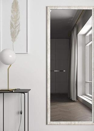 Дзеркало в білій рамі для спальні 168х68 в багетній рамі, дзеркало біле з коричневою патиною красиве