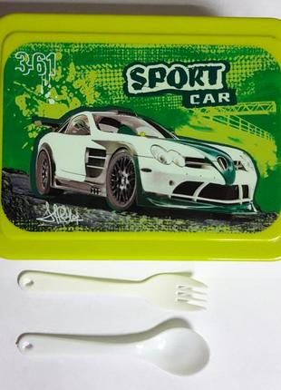 Ланч бокс дитячий 13017 "sport" 16,5*12,5*5,5 +ложка,вилка, знімна кришка (kidis)