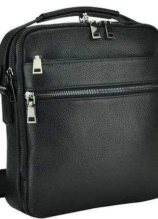Кожаная мужская сумка планшет через плечо 23х26х8, плечевая борсетка tiding bag mn-284334 черная